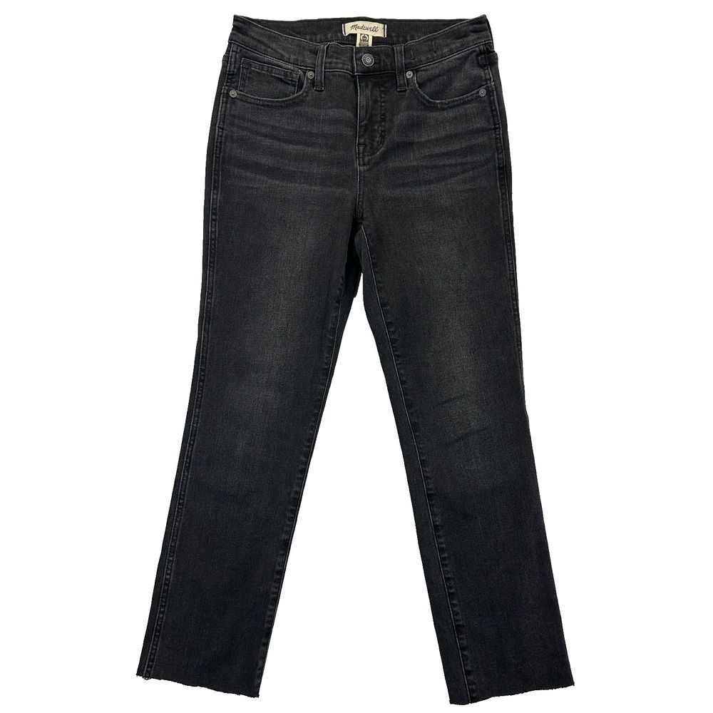 Madewell Mid Rise Stovepipe Jeans Womens 25P Gray Raw Hem Cropped Petite